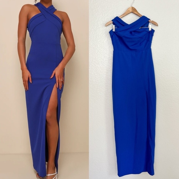 NWOT Head to Cocktail Hour Royal Blue Halter Neck Maxi Dress - Picture 1 of 9